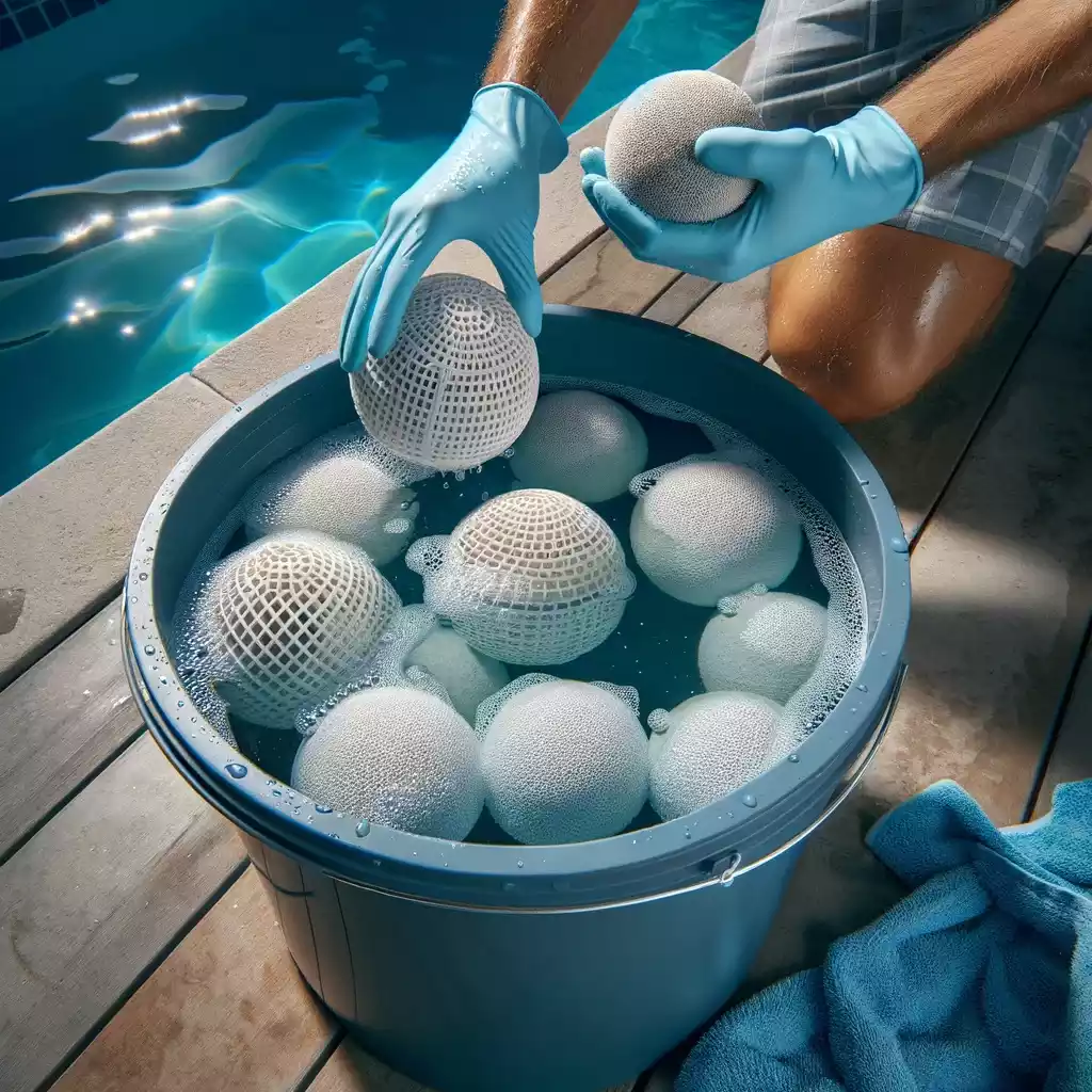 A picture of cleaning a swimming pool filter ball